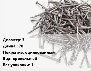 Гвоздь мягкий 3х70 оцинкованный кровельный 1